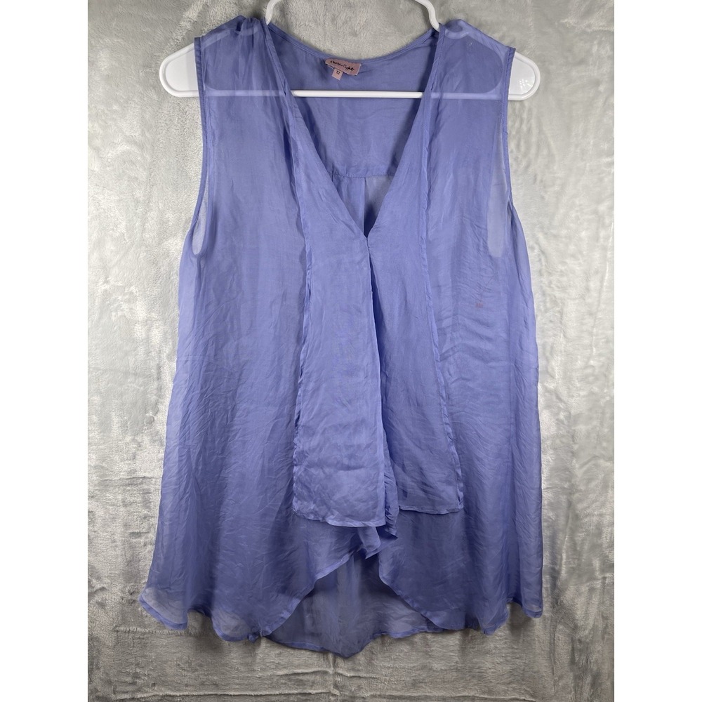 Phase Eight Tunic Top Size 12 Very Sheer Thin Blue Linen Sleeveless Summer Coast